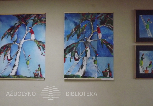 Dailininko J.Daniliausko darbo reprodukcija ir vaikų piešiniai 