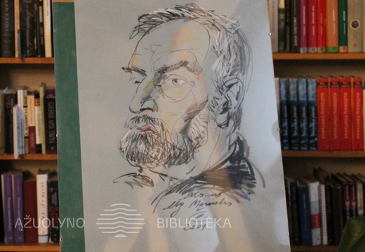 Grafiko Romualdo Čarnos pieštas Algimanto Masiulio portretas. 2001 m.