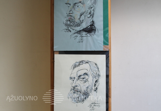 Grafiko Romualdo Čarnos piešti Algimanto Masiulio portretai. 2001 m.
